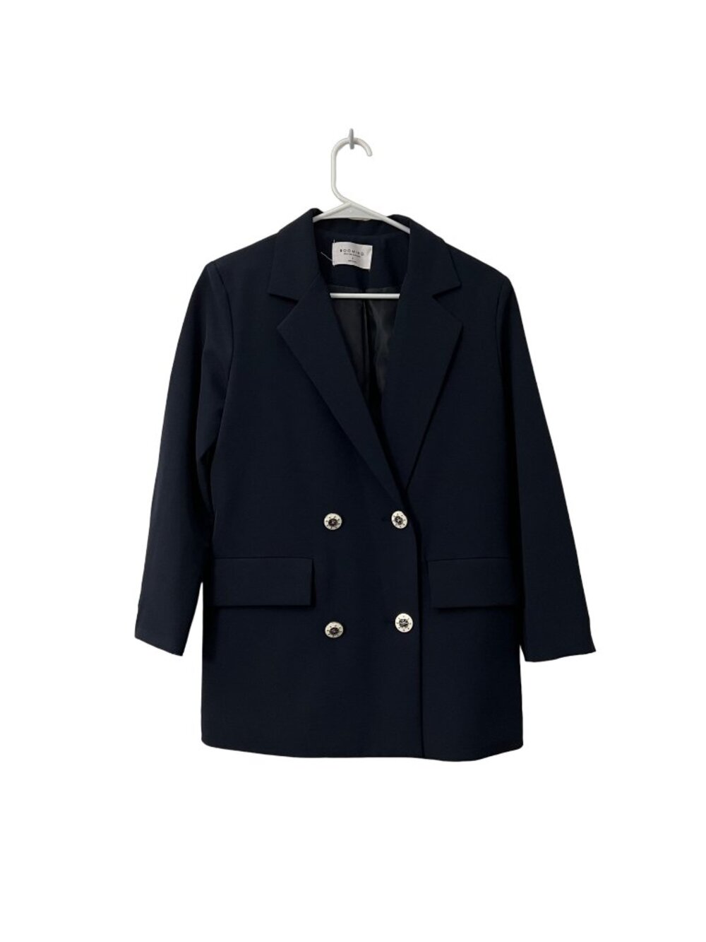 Booming Korea Navy Blue Nautical Button Double Breasted Blazer Jacket Size M